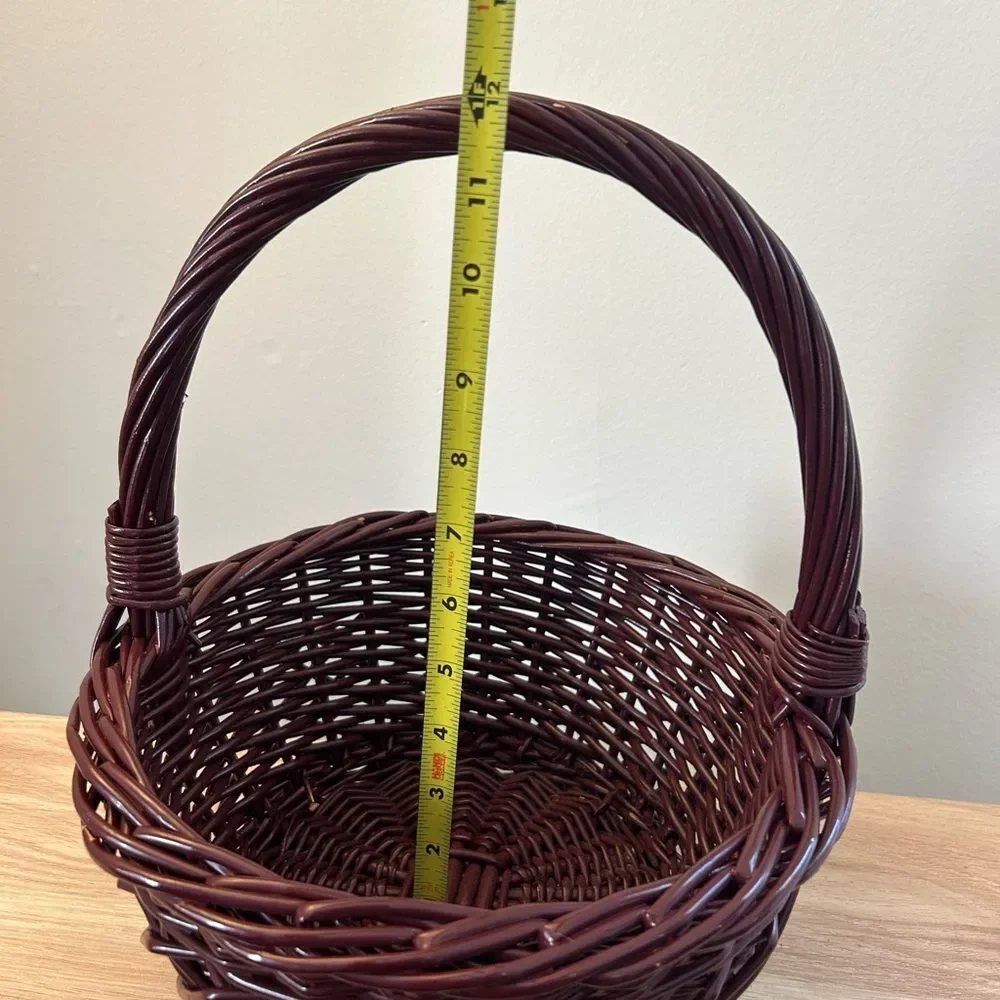 Vintage Woven Decorative Basket with Handle - Deep Brown